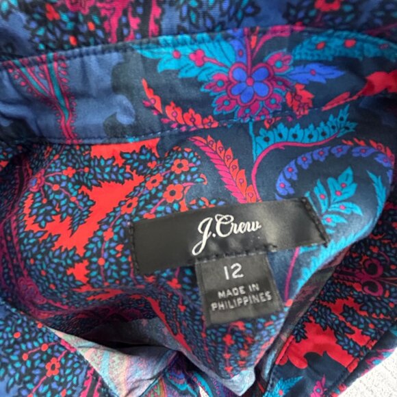 J.Crew Womens Paisley Button-Up Shirt 12 Multicolor Cotton Puff Sleeve Blouse - Picture 3 of 7